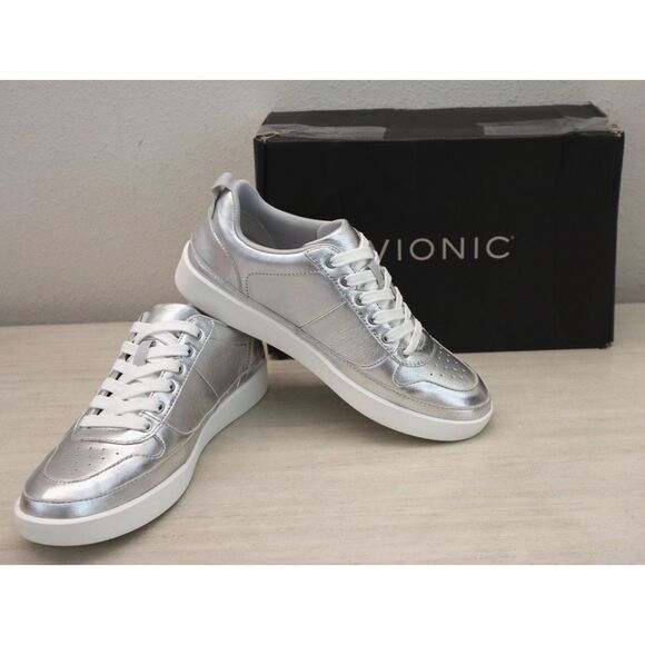 Vionic J0746L4020 Women's Sz 7M Silver Leather Elise Comfortable Walking Shoes - Picture 1 of 13